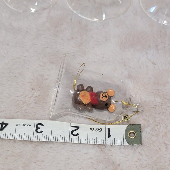 5 VTG Clear Glass Bells with Wooden / Glass Figurines Inside Christmas Ornaments - Picture 11 of 11